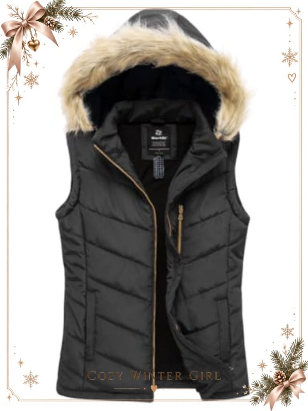 Women's Thicken Winter Vest Quilted Warm Puffer Vest with Faux Fur